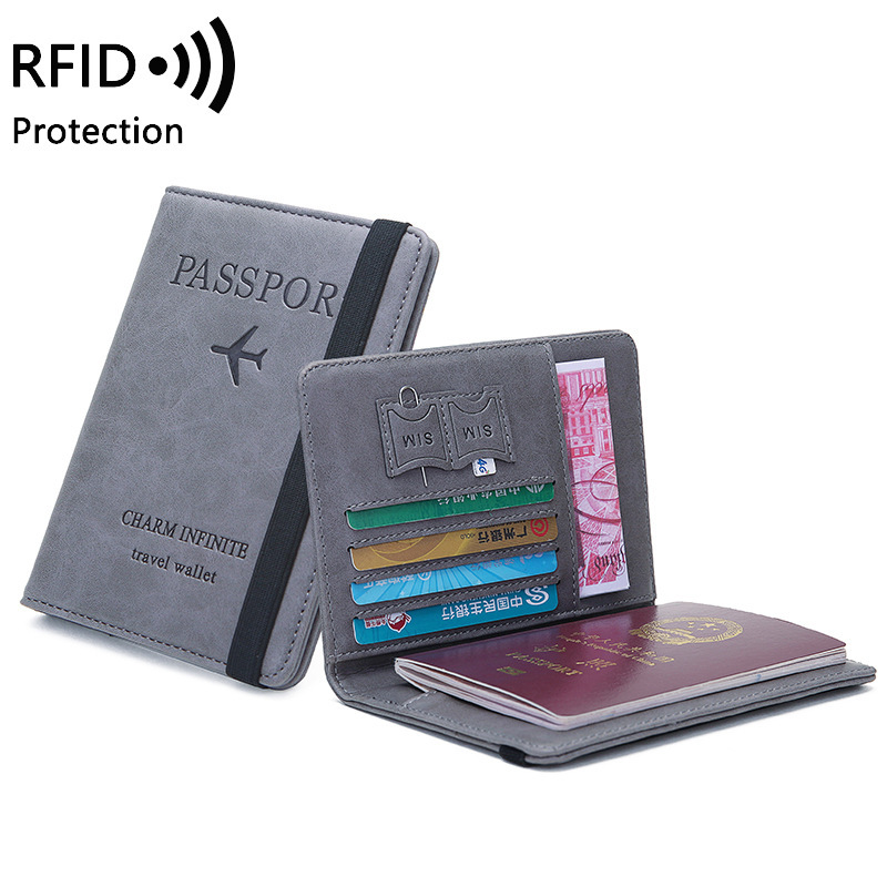 Card Top Loader - Porta-passaporte unissex em couro PU –